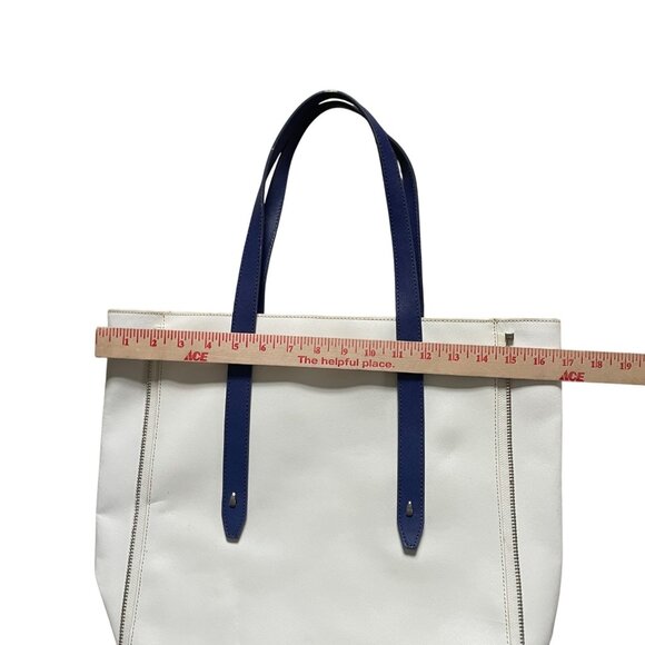 Botkier White & Blue Leather Tote Bag With Zipper Accents - Picture 8 of 8